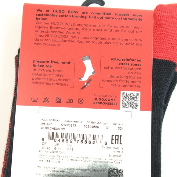 Hugo Black & Red Plaid Socks Mens Size: 7-13 2 Pack - NEW - Picture 4 of 4